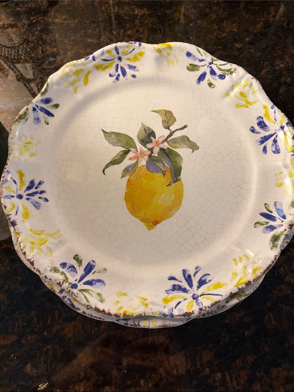 Melamine lemon plates set of 4 with fluted edges. 11”